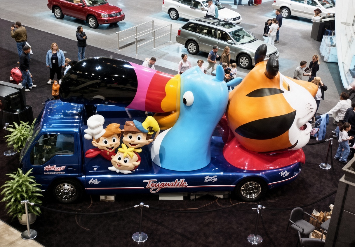 Kellogg's Tonymobile vehicle on display in a show hall